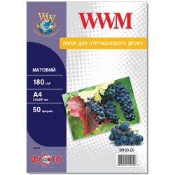 Фотопапір матовий WWM, 50 аркушів A4, 180г/м2 (M180.50) Фотопапір матовий WWM, 50 аркушів A4, 180г/м2 (M180.50)