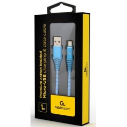 Кабель USB 2.0 - 1.0м AM/Micro-B Cablexpert CC-USB2B-AMmBM-1M-VW, преміум, 2.1А ,блакитний Кабель USB 2.0 - 1.0м AM/Micro-B Cablexpert CC-USB2B-AMmBM-1M-VW, преміум, 2.1А ,блакитний