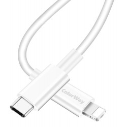 Кабель Type C - Lightning, ColorWay, White, 1м, 3.0A (CW-CBPDCL032-WH) Кабель Type C - Lightning, ColorWay, White, 1м, 3.0A (CW-CBPDCL032-WH)