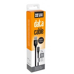 Кабель USB - Lightning, ColorWay, Black, 2м, 2.4A (CW-CBUL007-BK) Кабель USB - Lightning, ColorWay, Black, 2м, 2.4A (CW-CBUL007-BK)