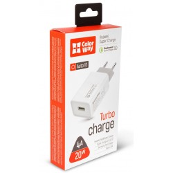 Зарядний пристрій ColorWay CW-CHS014Q-WT, White, 1xUSB, 4A, Super Charge/Quick Charge