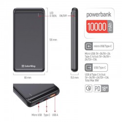 Зовнішній акумулятор ColorWay 10000 mAh (CW-PB100LPG3BK-PD)