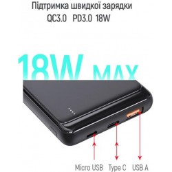 Зовнішній акумулятор ColorWay 10000 mAh (CW-PB100LPG3BK-PD)