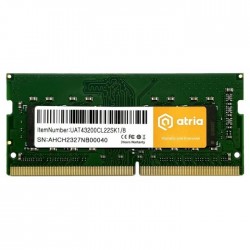 Пам'ять SO-DIMM, DDR4, 8Gb, 3200 MHz, Atria, 1.2V, CL22 (UAT43200CL22SK1/8) Пам'ять SO-DIMM, DDR4, 8Gb, 3200 MHz, Atria, 1.2V, CL22 (UAT43200CL22SK1/8)
