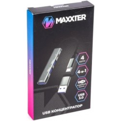 Концентратор USB Maxxter HU3C-4P1CN-01 Type-C/USB метал Концентратор USB Maxxter HU3C-4P1CN-01 Type-C/USB метал